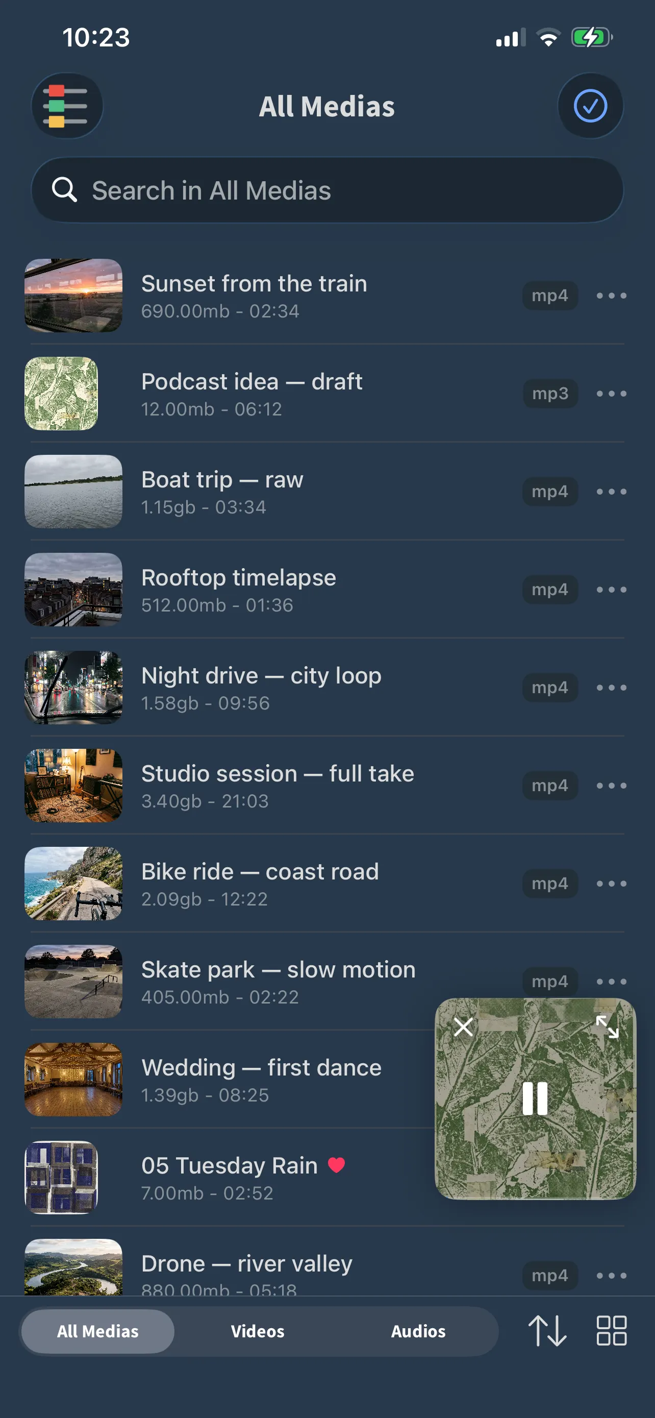 FoxFM’s All Media view listing videos and audio with thumbnails and durations