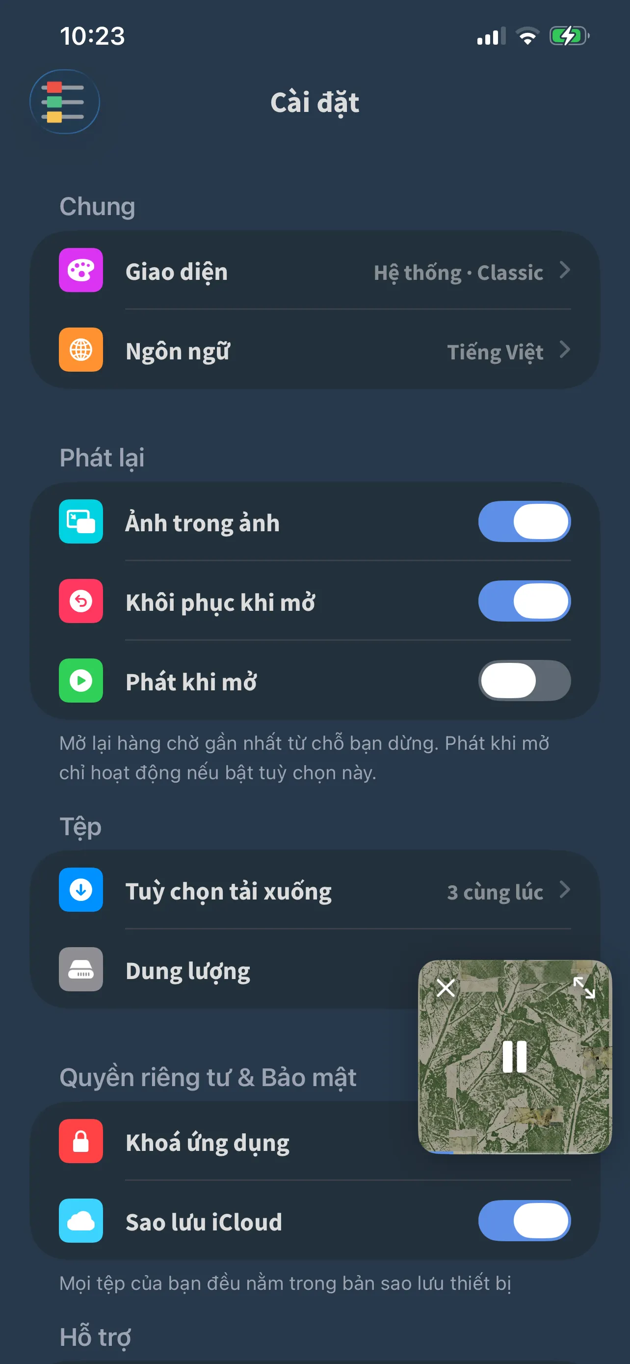Màn hình cài đặt của FoxFM