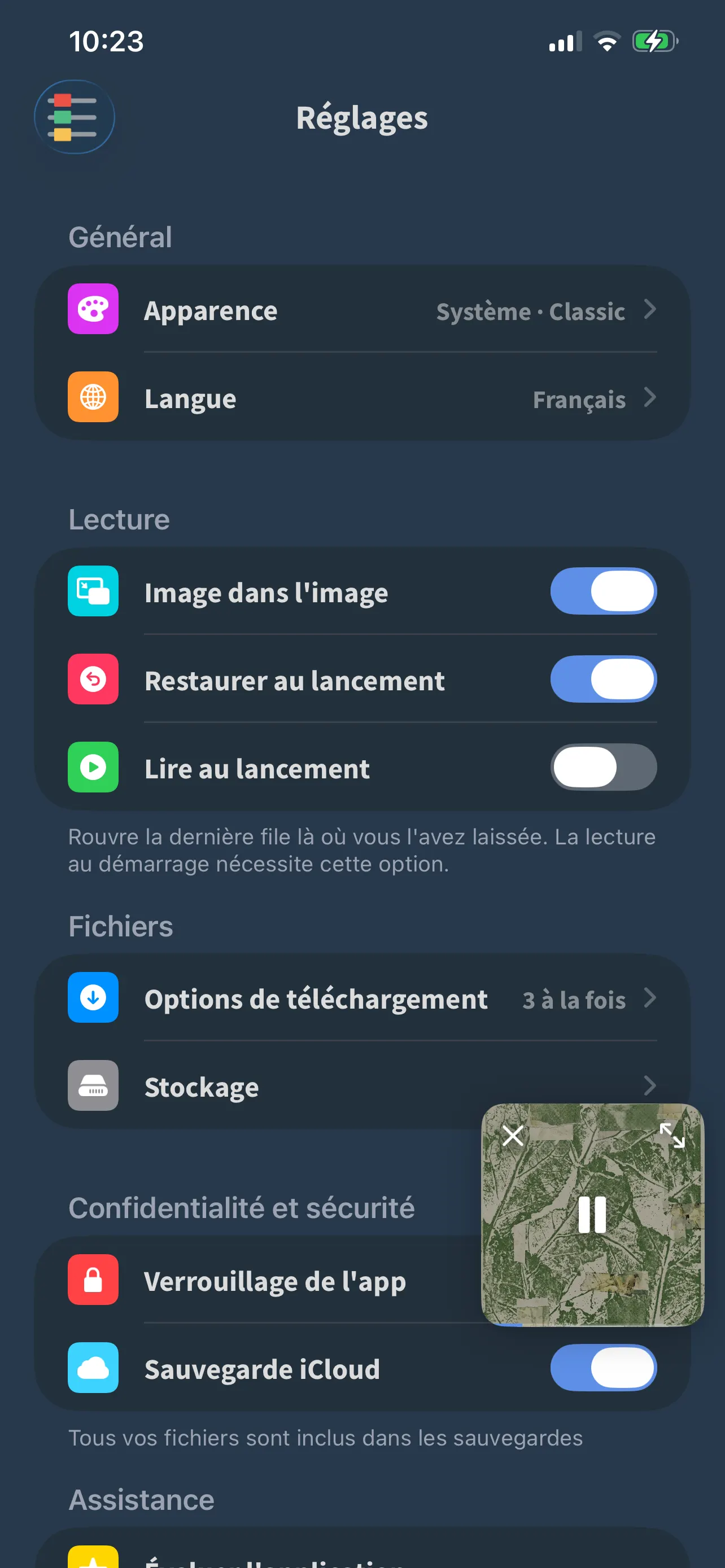 L’écran des réglages de FoxFM