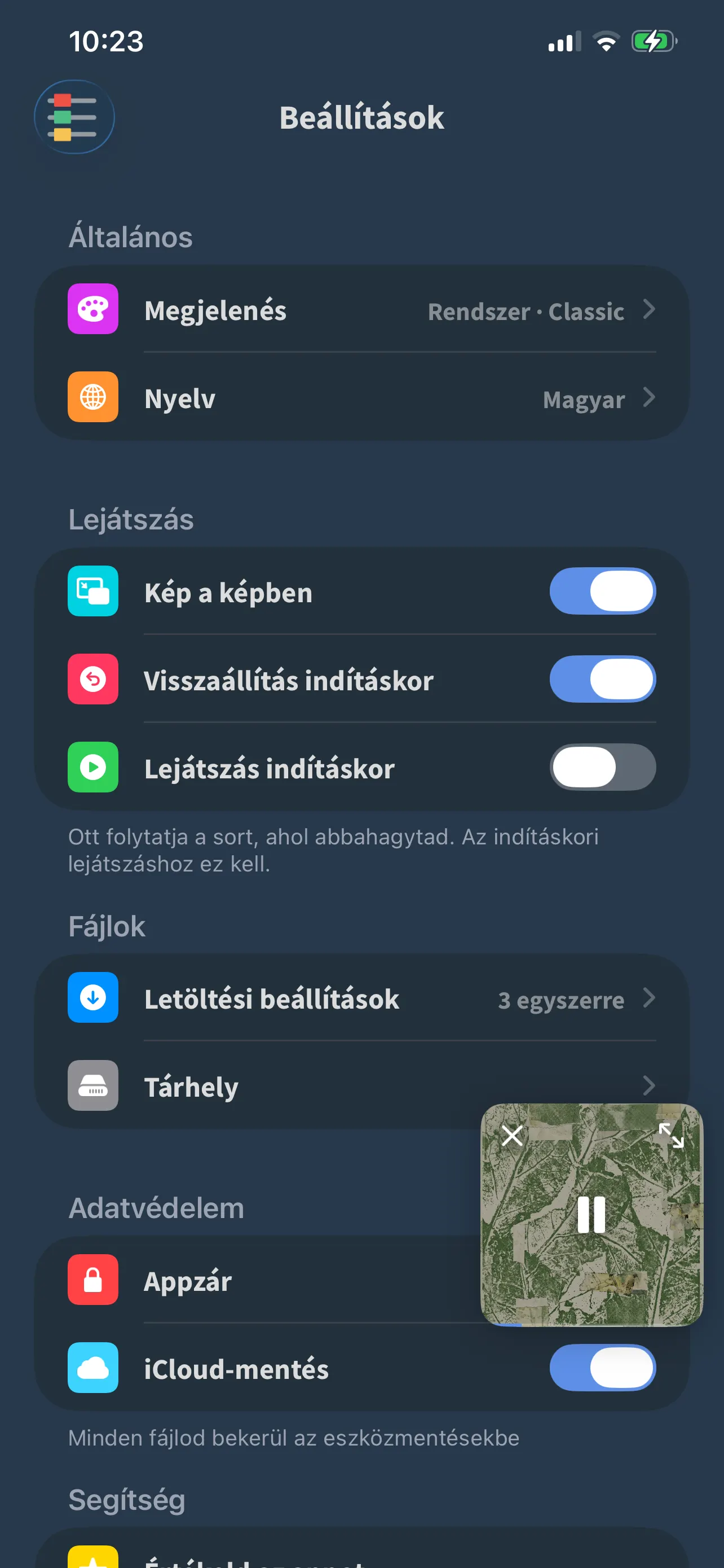 A FoxFM beállítási képernyője