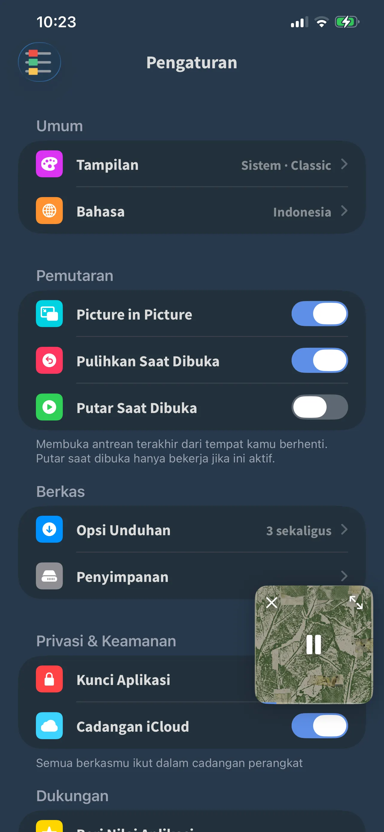 Layar pengaturan FoxFM