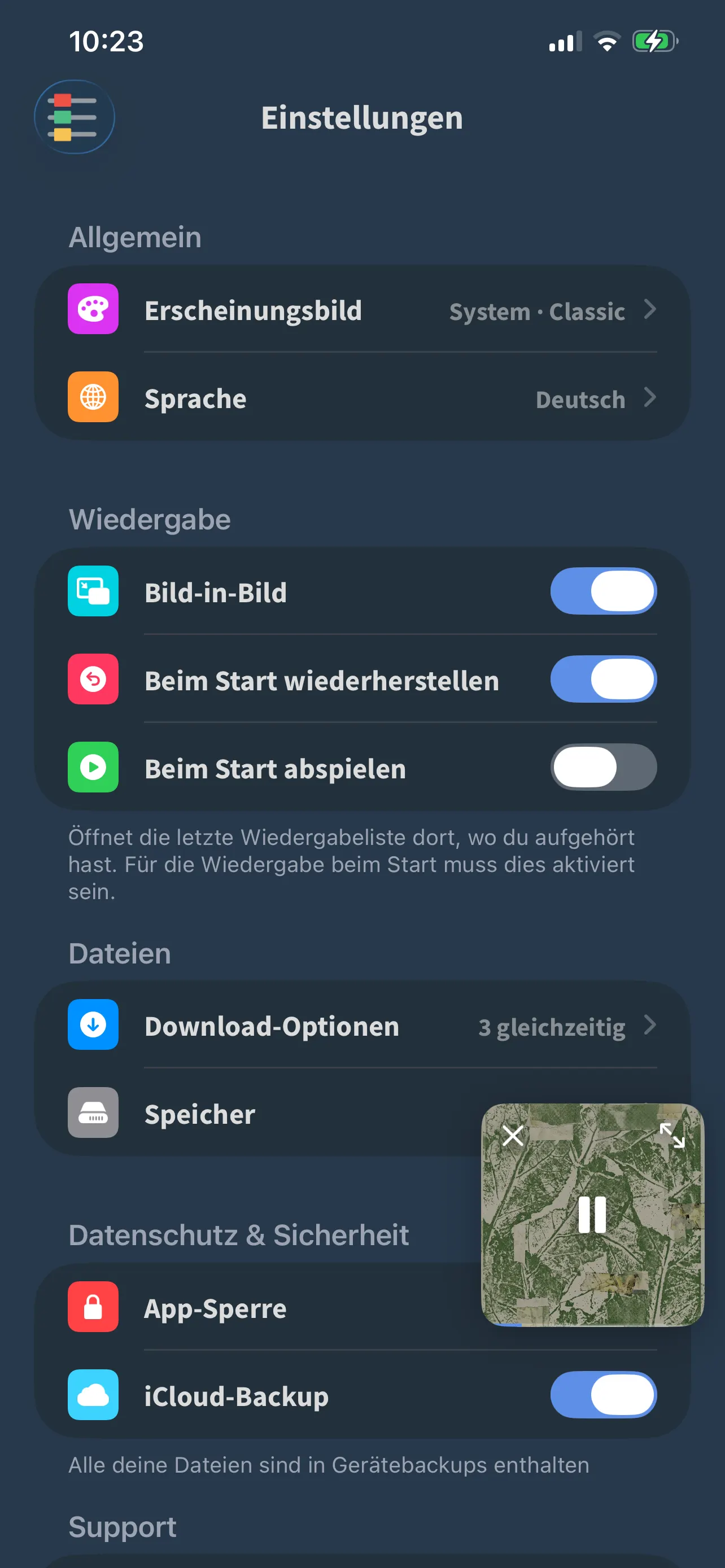 Der Einstellungsbildschirm von FoxFM